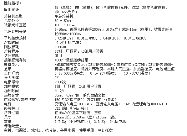 光纖熔接性能參數(shù)